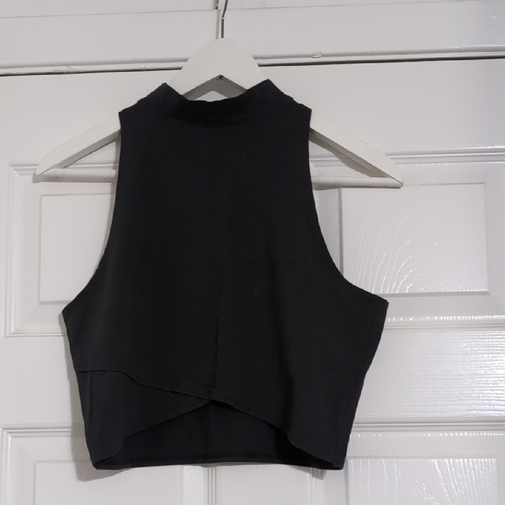 Hollister Charcoal Sleeveless Crop Tank with Mandarin Collar